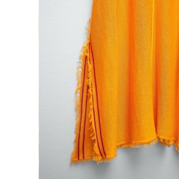 Zara Kaftan XS Orange Linen Blend Knit Oversized Lagenlook Cover Up Boho Poncho - Picture 9 of 11